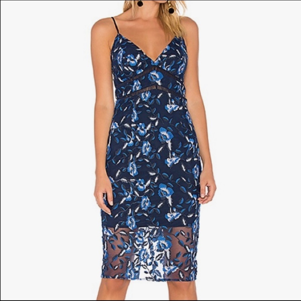 BARDOT Sapphire Blue Floral Midi Dress